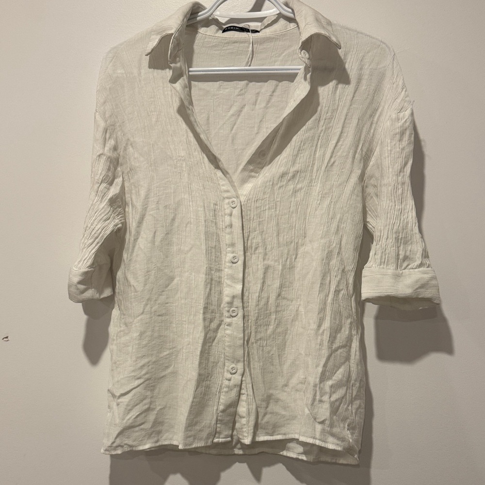 SHEIN Cream Button-Up Blouse